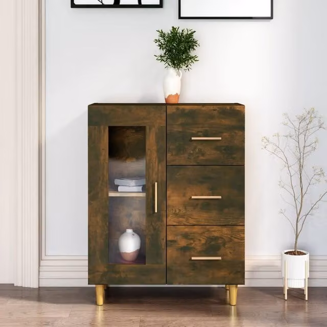 Berkfield Home Classic Sideboard in Smoked Oak Brown, W/D/H: 69.5 x 34 x 90 cm