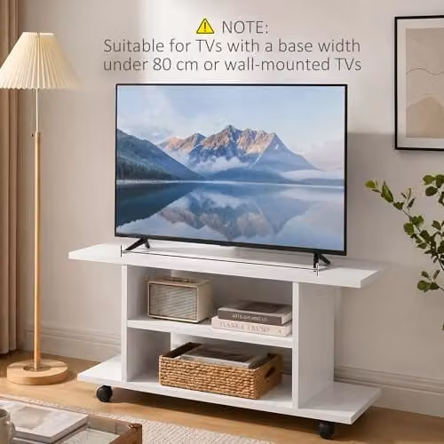 HOMCOM Modern White TV Cabinet Stand with Storage Shelves – 8