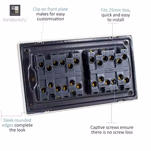 Trendi Modern Glossy 8 Gang 2 Way Rocker Double Plate Tactile Light Switch in Black and Gold – 3