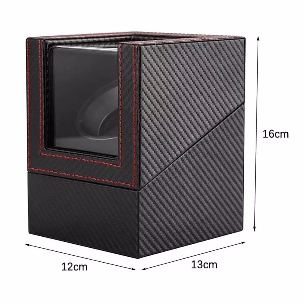 Havendro Single Automatic Watch Winder Display Case in Black Carbon Fiber with Transparent Lid – 2
