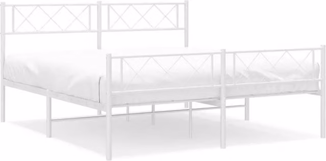 Berkfield Home Metal Bed Frame with Headboard and Footboard in White, W/D/H: 140 x 190 cm – 1