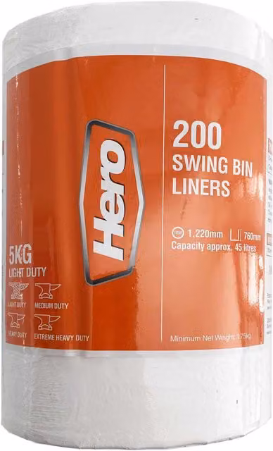 Hero Swing 45l Bin Bags, White, Pack of 200