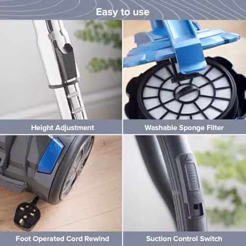 Quest Bagless Cyclonic Cylinder Vacuum Cleaner in Blue and Grey with 2.5L Dust Tank and Multi-Surface Cleaning Tools – 3