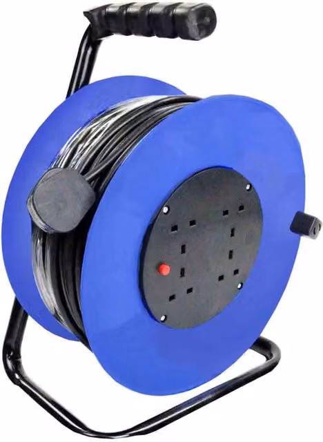 Oypla 4 Way Gang Socket Extension Cable Reel, 50m, 13A, 230V, Blue