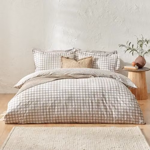 Riva Home Yard Barton Reversible Gingham Check Cotton Duvet Cover Set in Beige and Sand, W/D/H: 140 x 200 cm