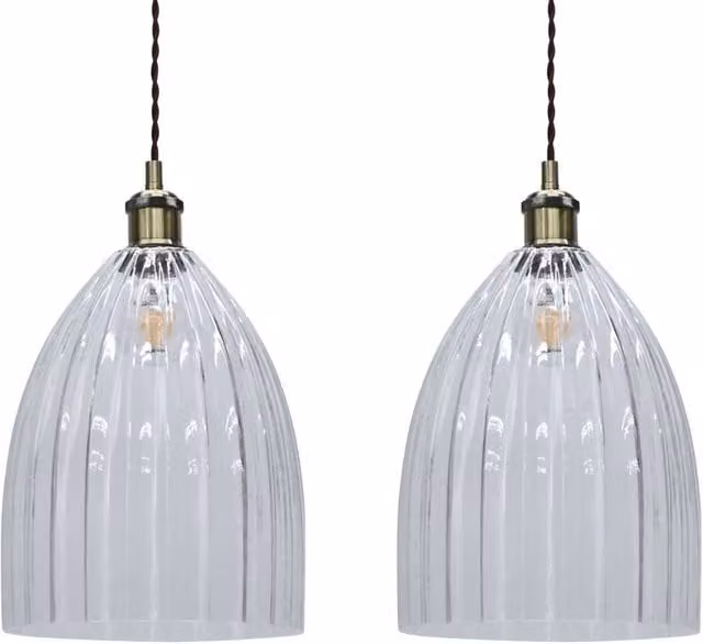 First Choice Lighting Hayes Set of 2 Clear Fluted Glass Dome Pendant Light Shades, Diameter: 26.5 cm – 1
