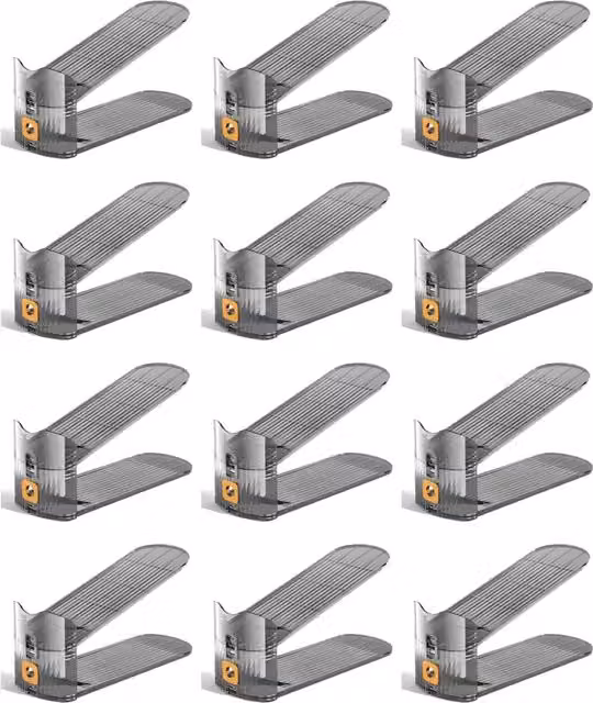Hygrad Pack of 12 Black Acrylic Shoe Slot Organisers, W/D/H: 25.4 x 9.5 x 7.0 cm – 7