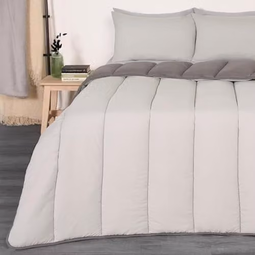 OHS Double Coverless Duvet Set with Pillowcases, 10.5 Tog Reversible Microfibre Quilt in Grey/Silver, W/D/H: 200 x 200 cm – 2