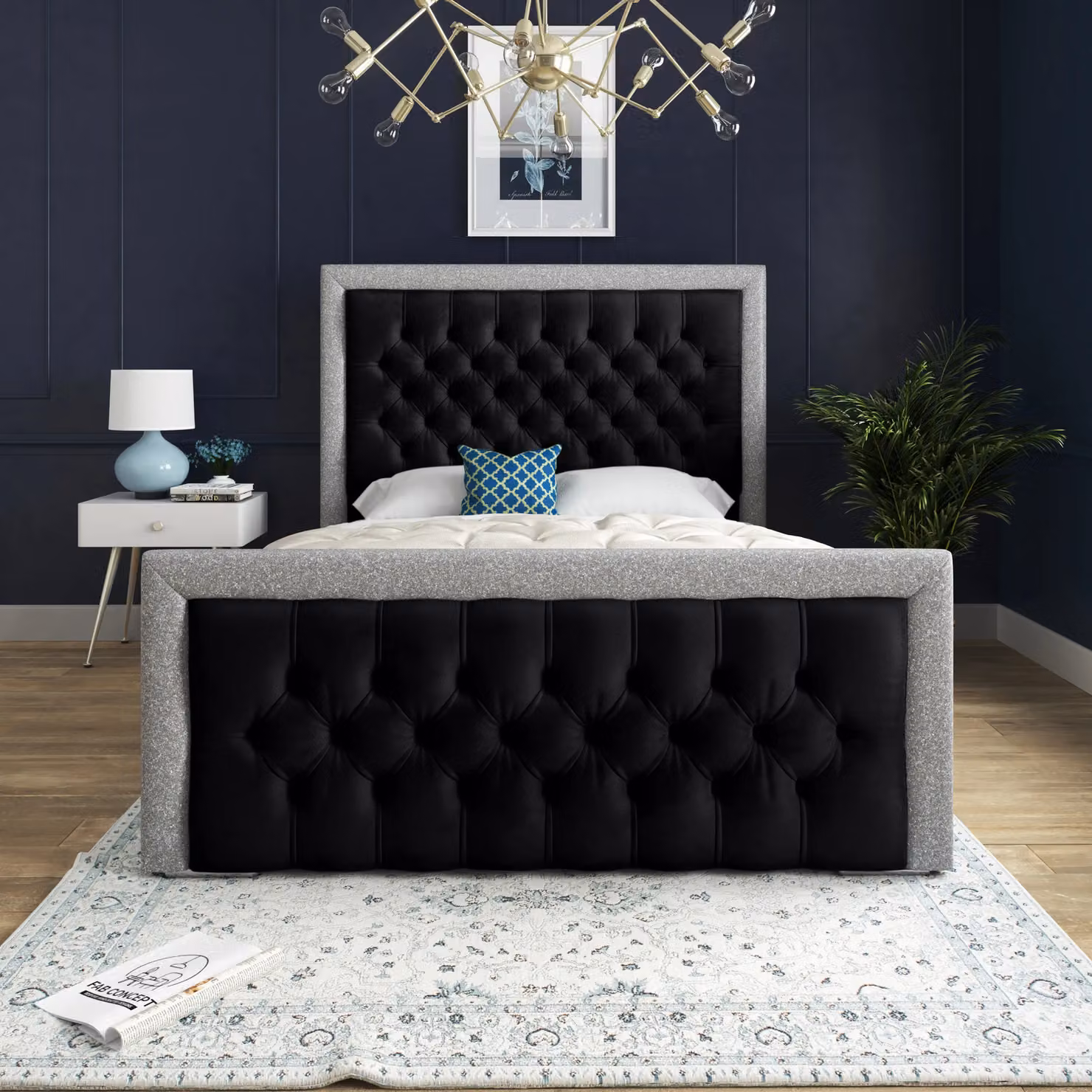 DS Living Cheltenham Single Upholstered Velvet Bed Frame in Black – 3