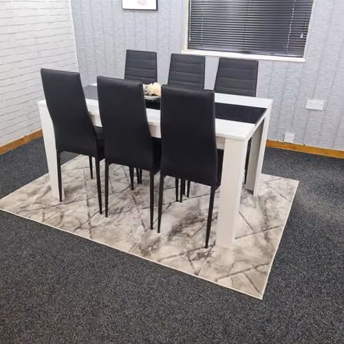 KOSY KOALA Modern Dining Table Set with 6 Black Faux Leather Chairs, White and Black Glass Top, W/D/H: 140 x 80 x 75 cm – 5