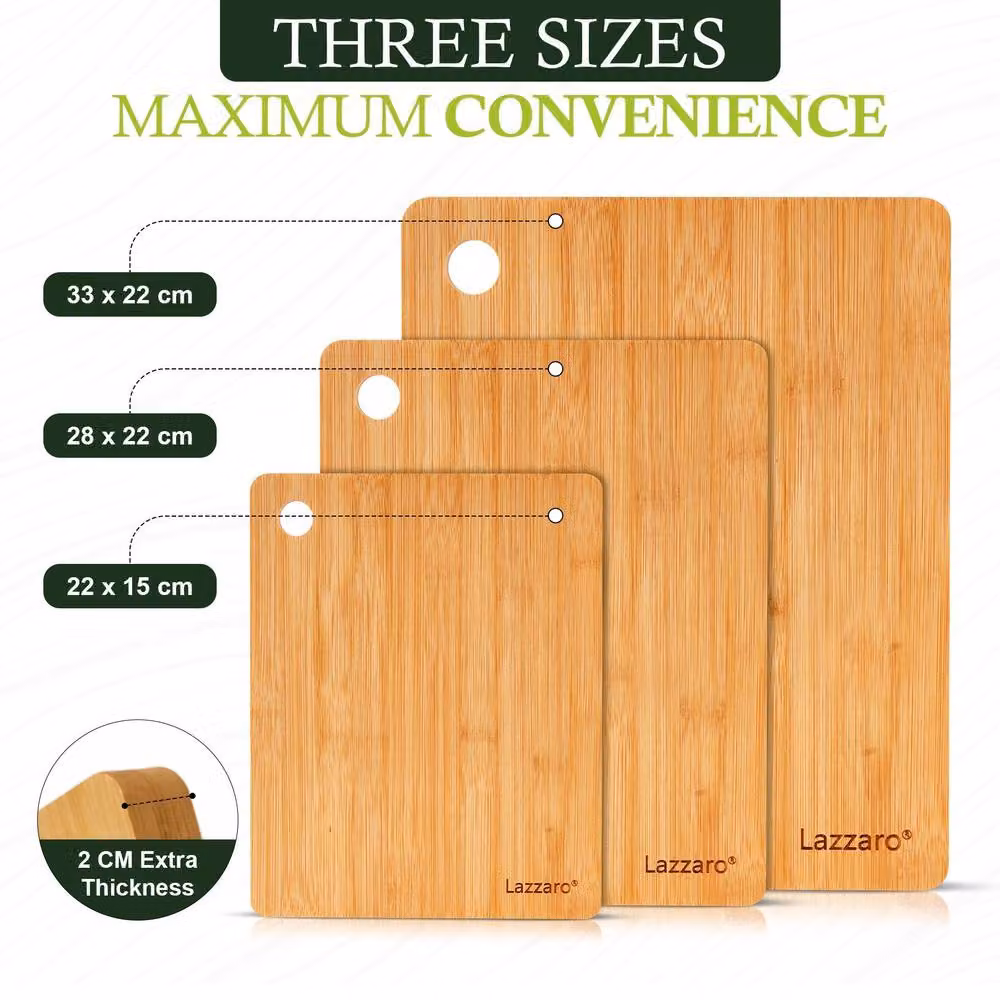 Grace Lazzaro Brown Bamboo Rectangular Chopping Board Set of 3 with Groove and Reversible Design – 6