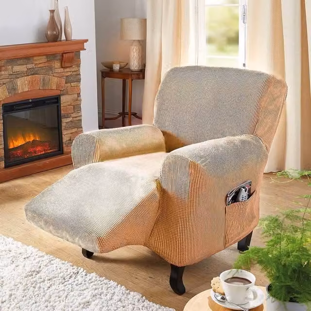 Coopers of Stortford Beige 4-Way Stretch Recliner Chair Cover with Side Pocket – 1