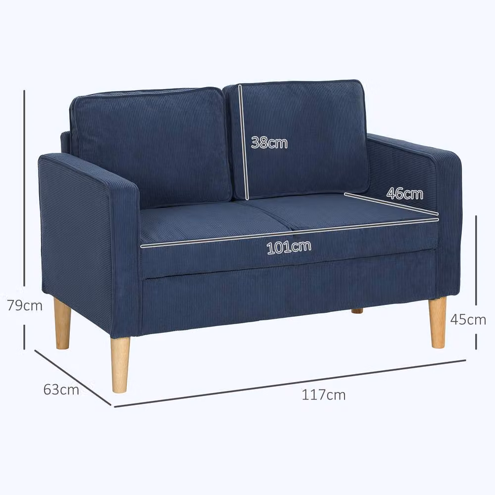 HOMCOM Compact 2 Seater Upholstered Sofa with Under Seat Storage in Blue – 3