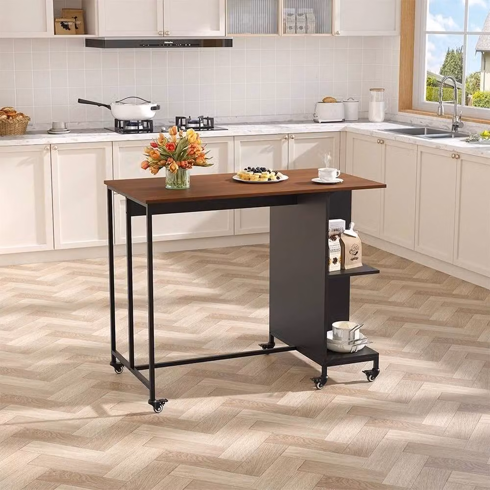 KORVIXA Industrial Kitchen Island on Wheels with Rolling Storage in Brown, W: 100 cm, D: 100 cm – 3