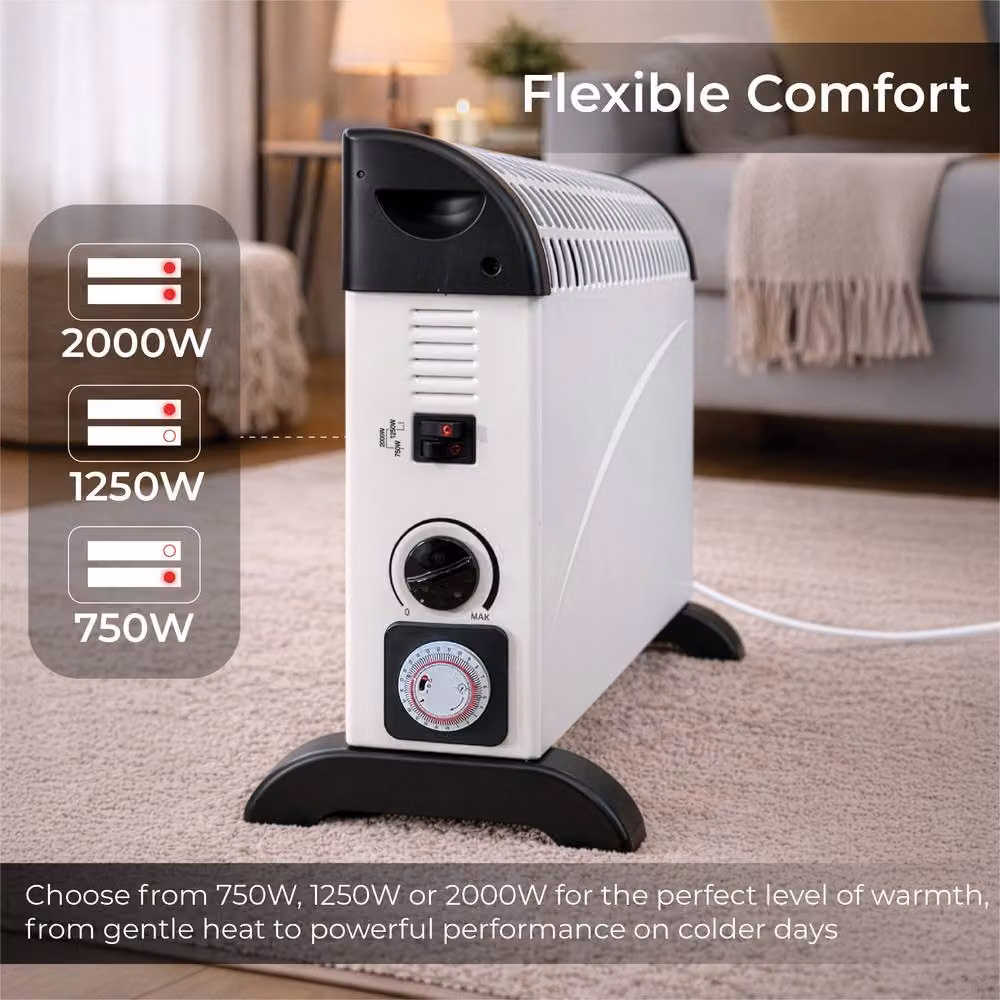 Prem-i-Air 2kW Freestanding Convector Heater in White with 24-Hour Timer and Thermostat – 4