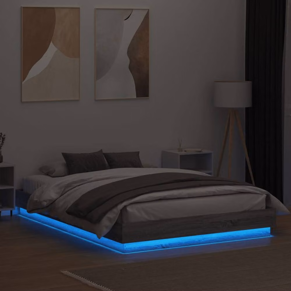 Berkfield Home Modern Grey Bed Frame with Under-Bed LED Lighting, W/D/H: 160 x 200 x 23 cm – 4