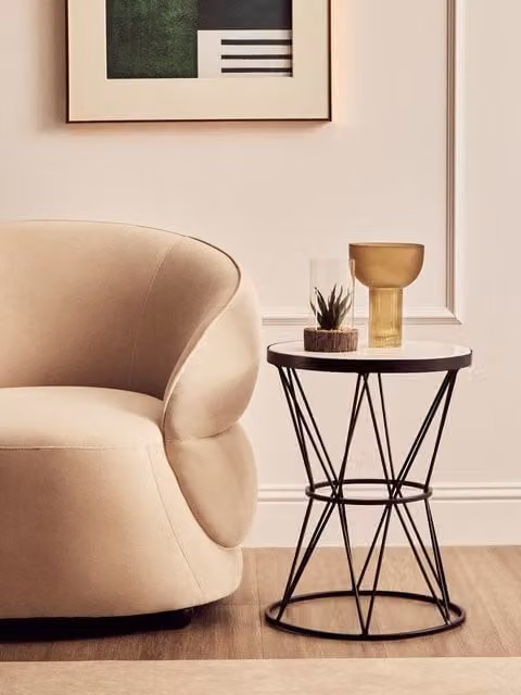 Orsina Round White Marble and Black Metal Side Table – 2
