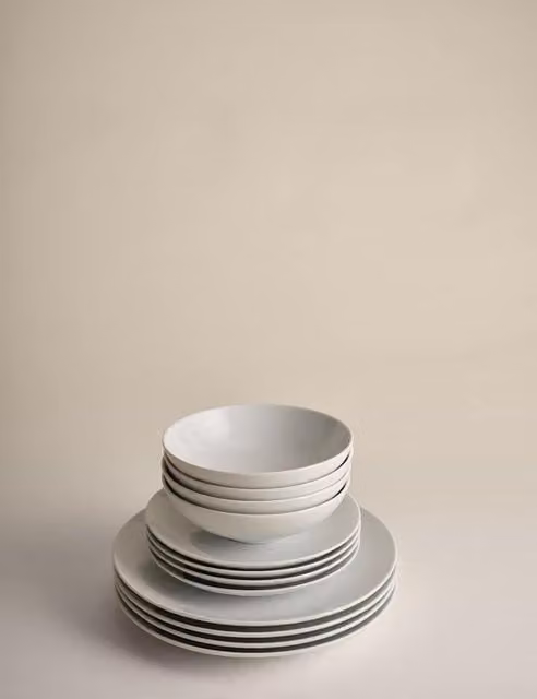 M&S Maxim Coupe 12 Piece White Porcelain Dinner Set