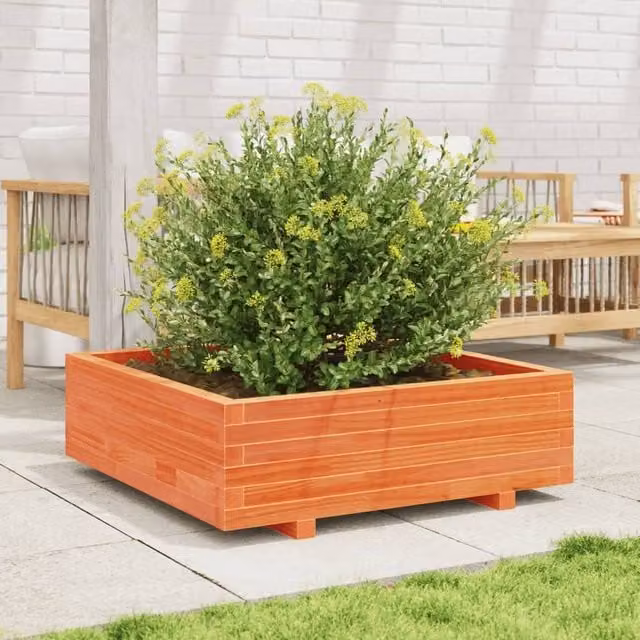 Berkfield Home Decorative Garden Planter Tub, Brown Solid Wood, W: 90 cm, D: 90 cm, H: 26.5 cm