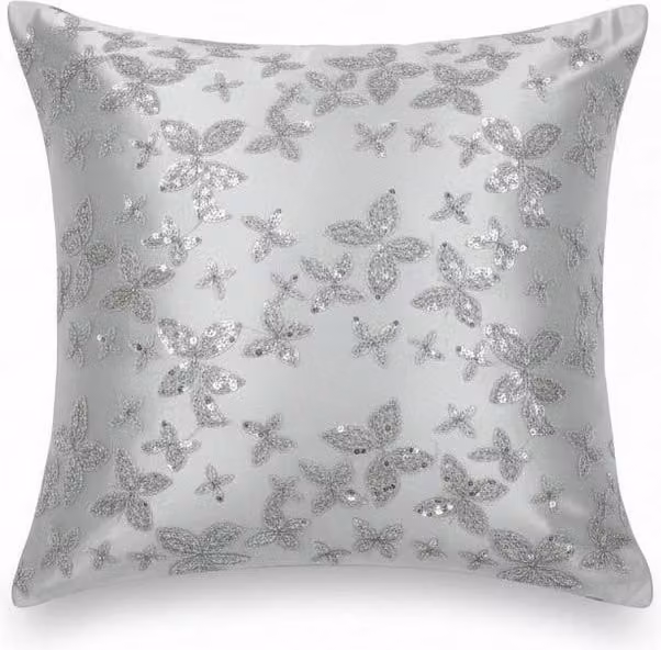 Snug City Butterfly Sequin Decorative Throw Cushion Cover in Silver, W/D/H: 43 x 43 x 43 cm