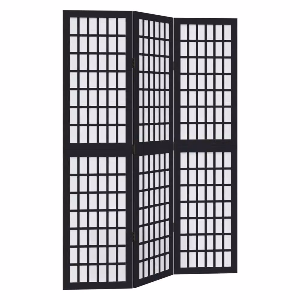 Berkfield Home 3 Panel Room Divider in Black Solid Paulownia Wood – 2
