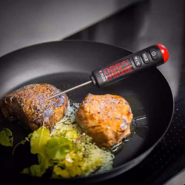 Taylor Pro Digital Food Thermometer with Bright LED Display in Black and Red
