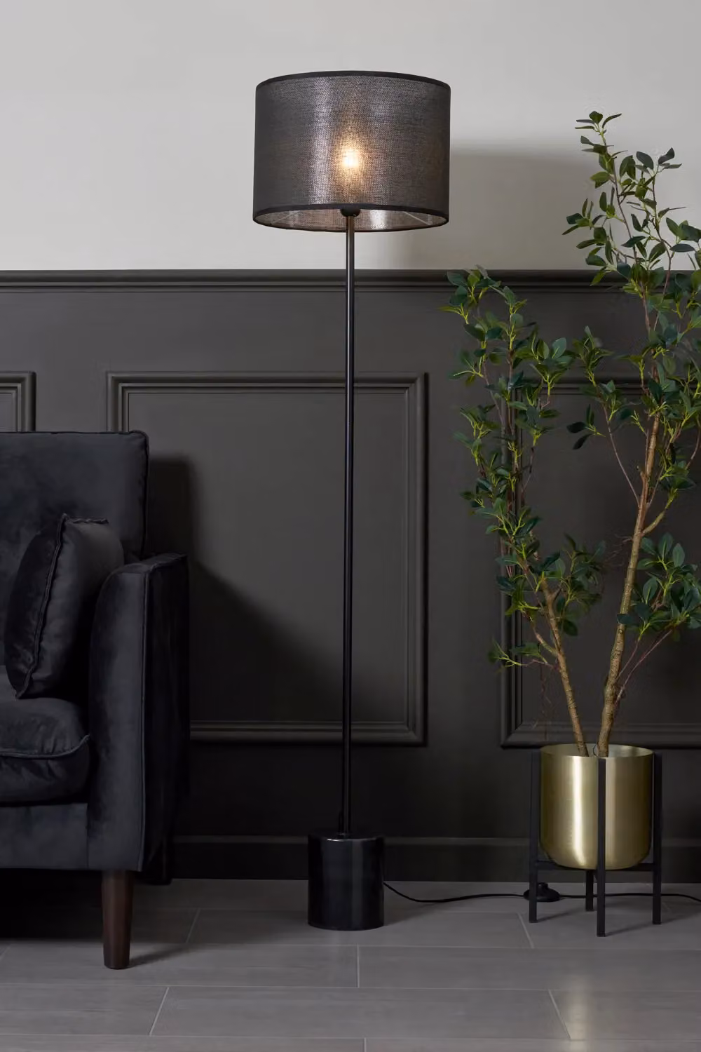 BHS Lighting Oliver Marble Base Floor Lamp in Black – 3