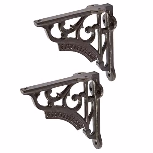 Hammer and Tongs Ornate Matt Black Iron Shelf Brackets, Pack of 2
