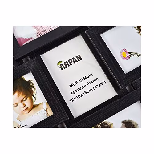 Arpan Multi Aperture Wooden Collage Photo Frame, Black, Wall-Mounted, Holds 12 x 10x15 cm Photos – 3