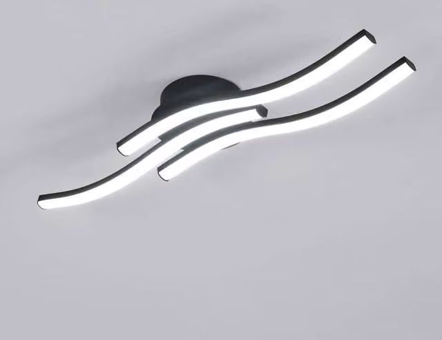 Goeco Modern 18W LED Ceiling Light with 3 Wavy Bars in Black, 6500K Cool White – 1