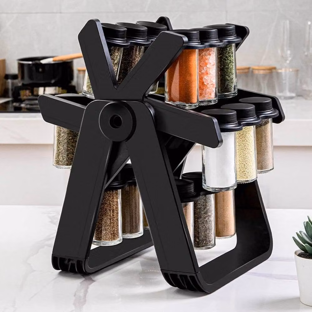 PAWNORA Rotating Spice Rack with 18 Glass Jars in Black – 5