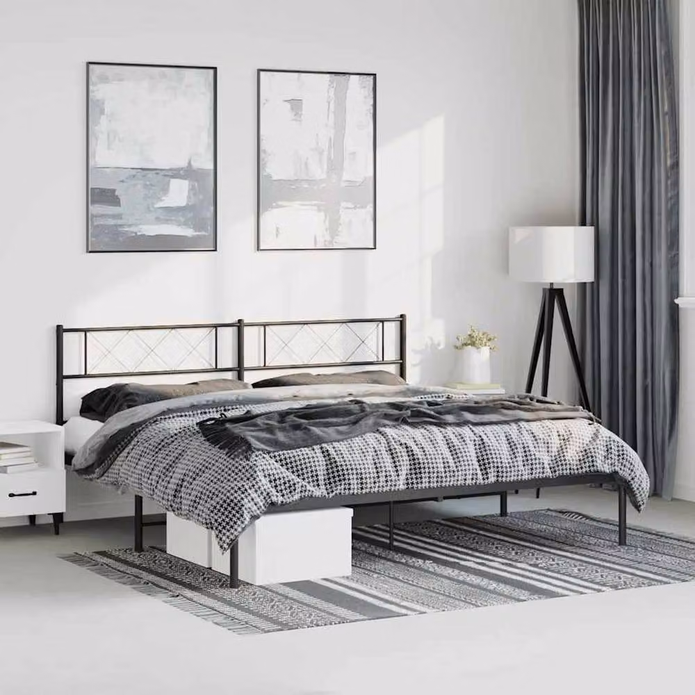 Berkfield Home Metal Bed Frame with Headboard in Black W/D/H: 193 x 203 cm – 2