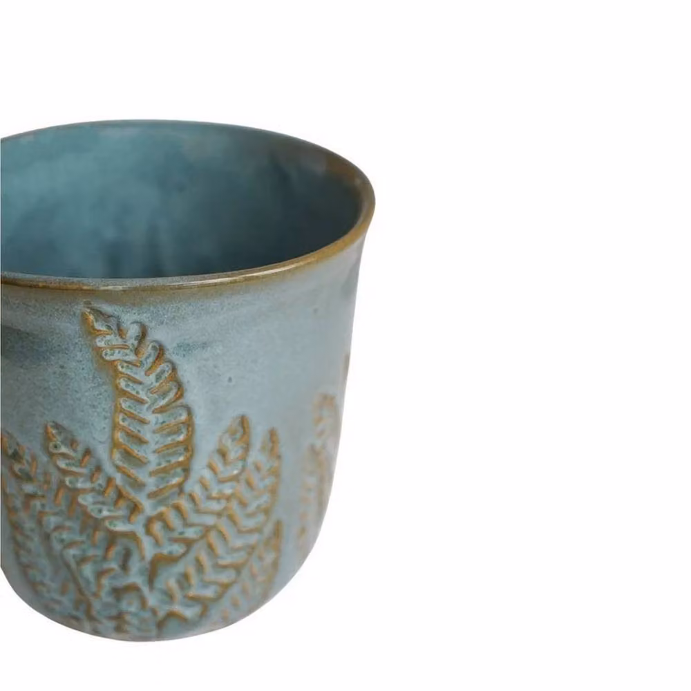 Lemon Pavilion Furniture and Decor Kew Embossed Fern Ceramic Tabletop Planter, Petrol, W: 22.5 cm, D: 22.5 cm, H: 21.5 cm – 2