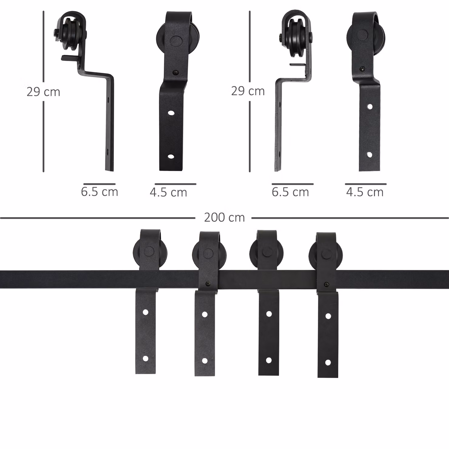HOMCOM Black Heavy Duty Carbon Steel Sliding Barn Door Hardware Track Kit for 2 Doors, 200 cm – 2