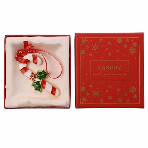 Widdop and Co Regal Tidings Collectable Tree Decoration – Red, White and Gold Striped Candy Cane Christmas Ornament with Holly and Leaves – 2