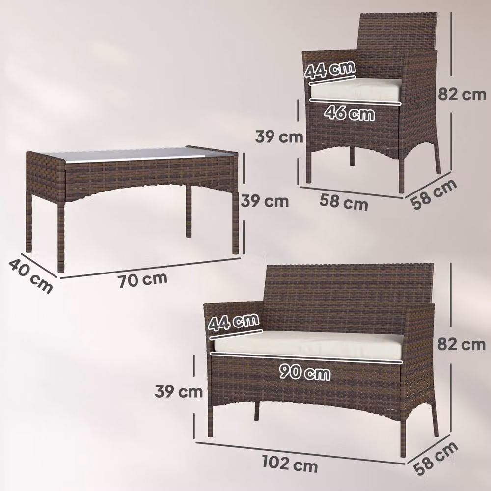 OUTSUNNY 4 Piece Brown Rattan Garden Furniture Sofa Set with Cushions – 3