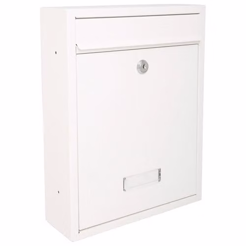 Burg-Wächter MB19 Trent Wall Mounted Galvanised Steel Lockable Weatherproof Post Box, White, W: 26 cm, H: 34 cm, D: 9 cm – 1