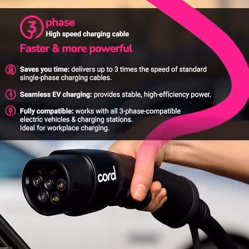 Cord Type 2 to Type 2 Three Phase EV Charging Cable, 32amp, 22kW, 7.5 Metre, Black – 4