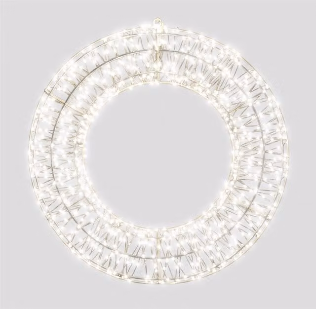 Xmas Haus White Metal 2D Wreath with 1200 Cool White LEDs in Black, W: 70 cm, D: 9 cm