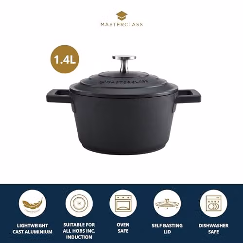 MasterClass Black Cast Aluminium Casserole Dish with Lid, 16 cm – 2