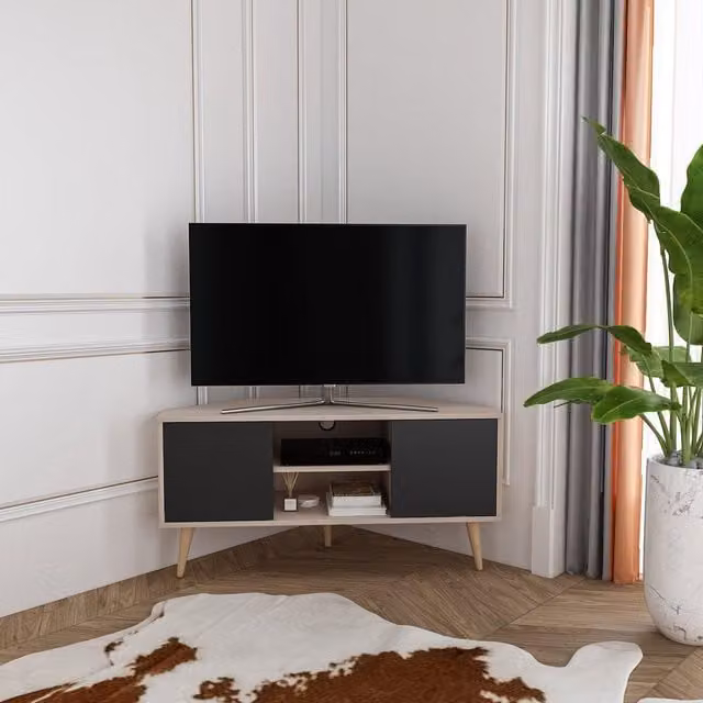 Decorotika Lesson Minimalist Corner TV Unit in Beige, Width: 120 cm – 1