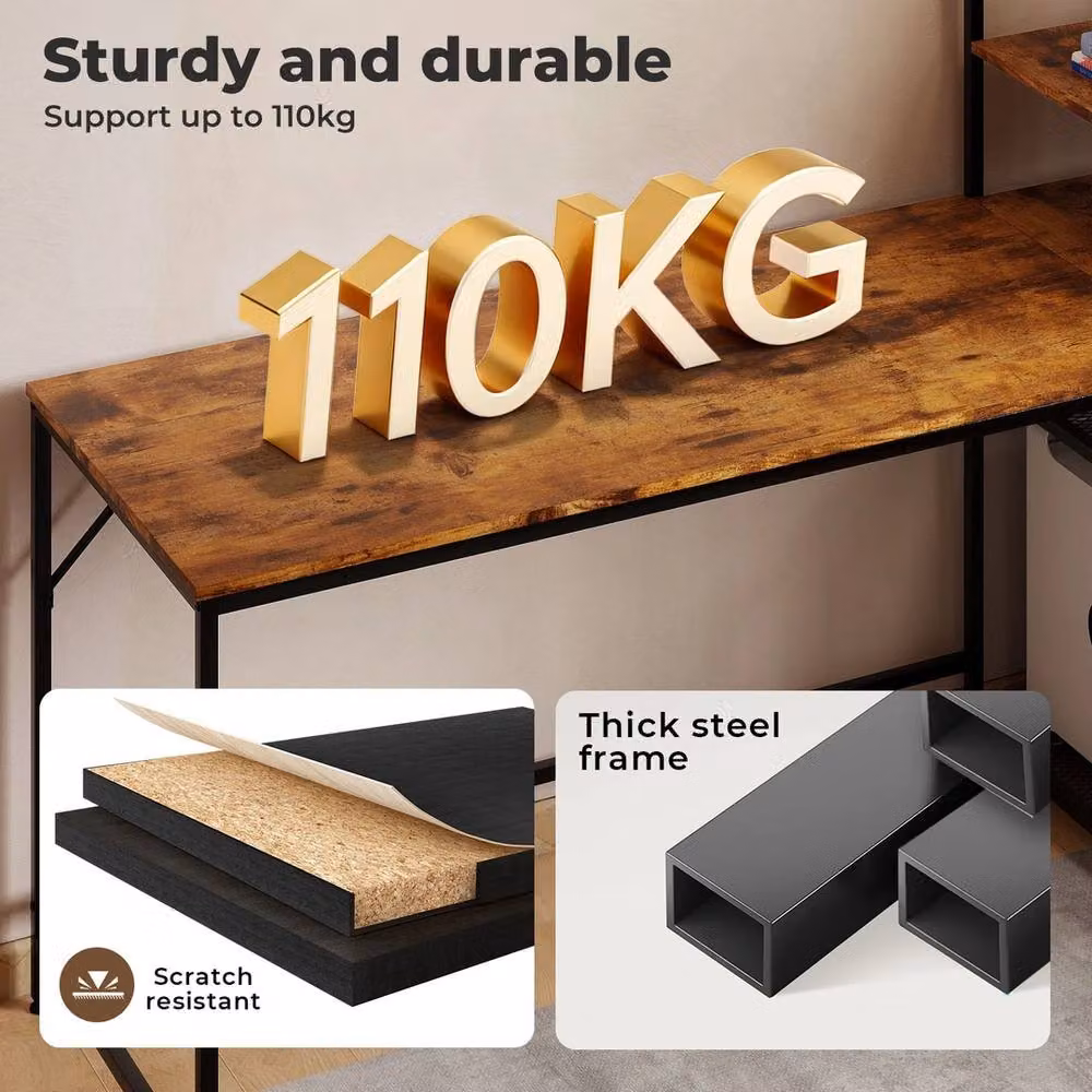 FORGEVIO Computer Desk Study Table and Home Office Workstation in Brown, W: 160 cm, D: 160 cm, H: 75 cm – 2