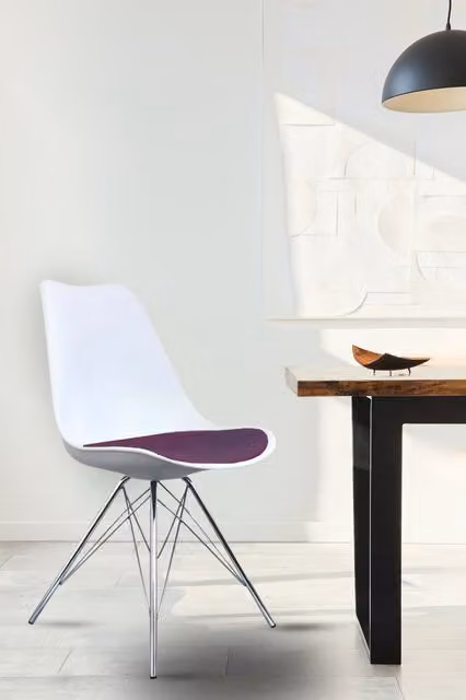Fusion Living Soho Plastic Dining Chair with Chrome Metal Legs in Purple