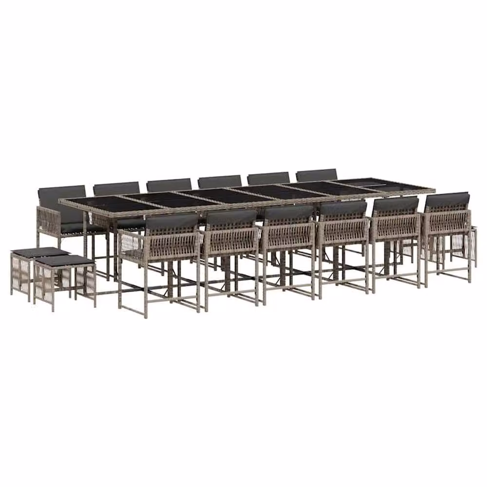 Berkfield Home 17 Piece Grey Poly Rattan Garden Dining Set with Cushions and Glass Tabletop – 2