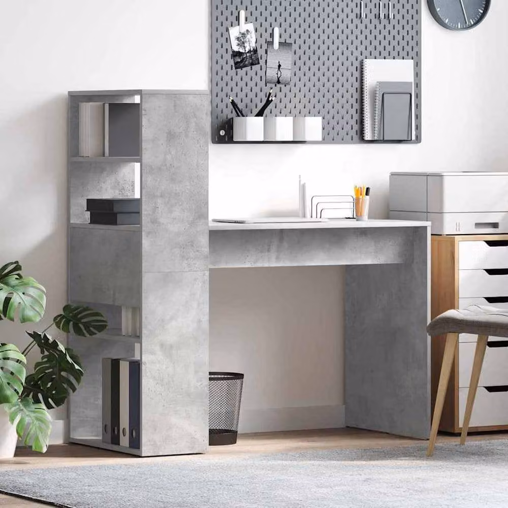 Berkfield Home Modern Writing Desk in Grey with Storage, W/D/H: 113 x 54 x 120 cm – 1