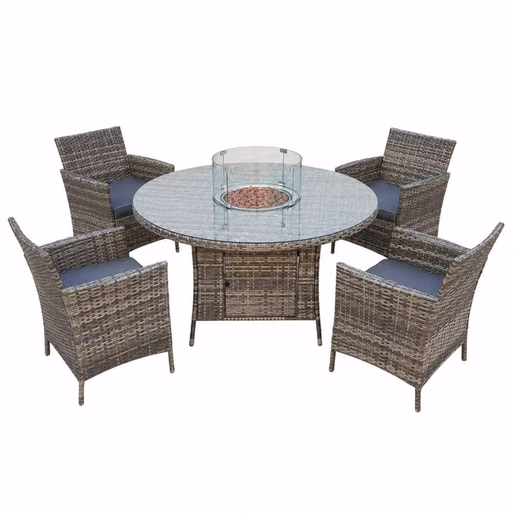 Amazon Basics Outdoor Living Grey Polyrattan Round Dining Set with 4 Chairs – 2