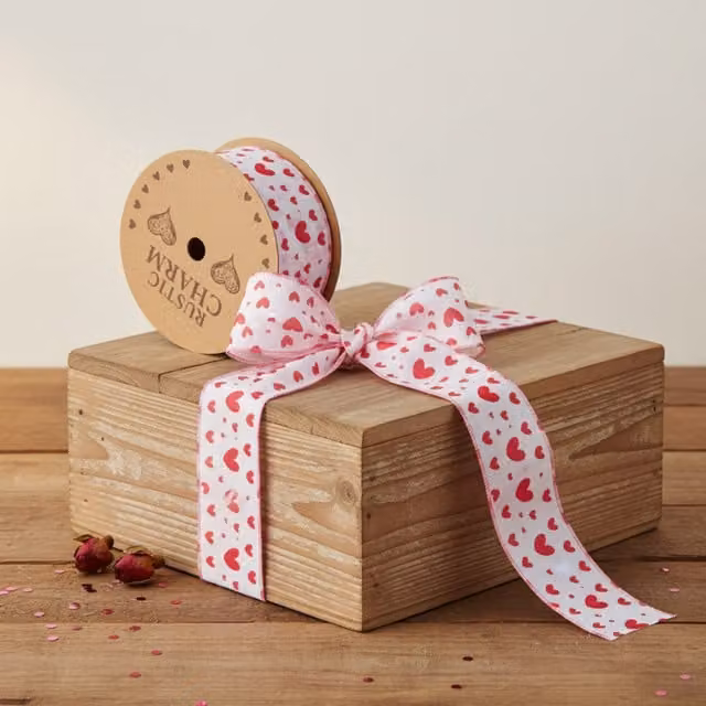 Kingsbury Gifts Pink Hearts Wire Edged Decal Ribbon, 10m x 60mm