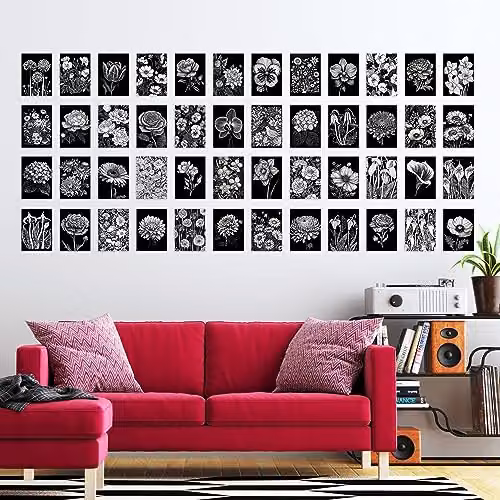 Artery8 50 Piece Black and White Floral Aesthetic Collage Kit Wall Art Prints, W: 15 cm, H: 10 cm – 2