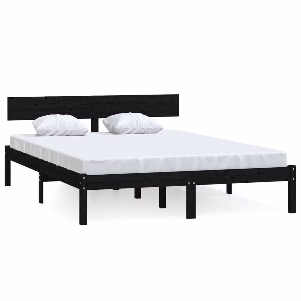 Berkfield Home Modern Black Solid Wood Pine Bed Frame W/D/H: 140 x 200 x 145.5 x 206.5 cm – 3