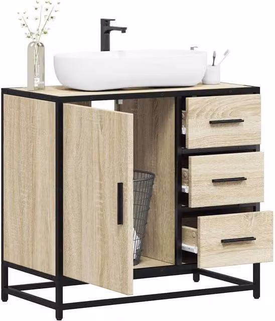 Berkfield Home Sonoma Oak Bathroom Sink Cabinet, Brown, W/D/H: 65 x 33 x 60 cm – 1
